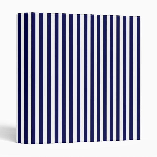 Classic Navy Blue and White Stripe Pattern Binder (Front/Spine)