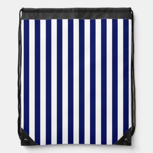 Classic Navy Blue and White Stripe Pattern Drawstring Bag