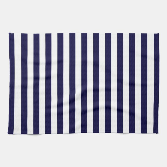 Classic Navy Blue and White Stripe Pattern Kitchen Towel (Horizontal)