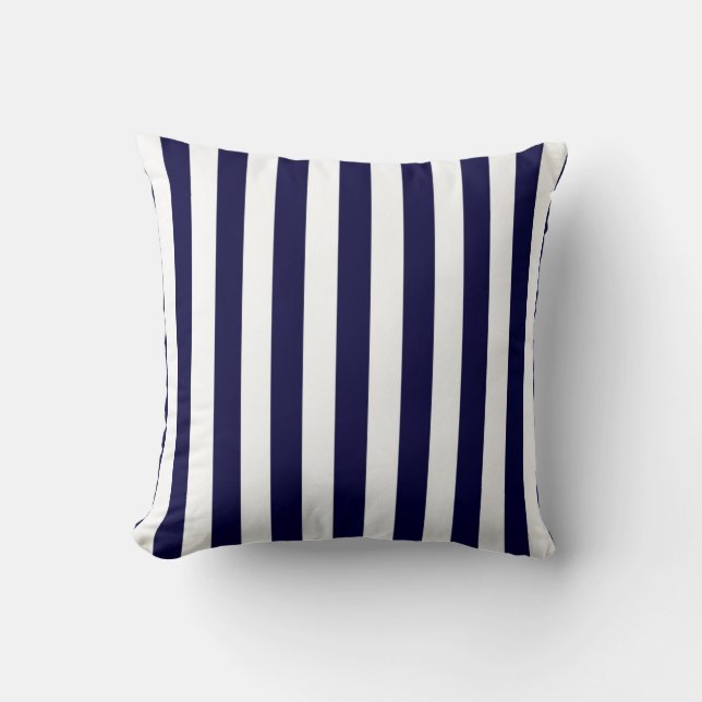 Classic Navy Blue and White Stripe Pattern Throw Pillow (Front)