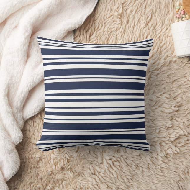 Classic Navy Blue and White Stripe Throw Pillow (Blanket)