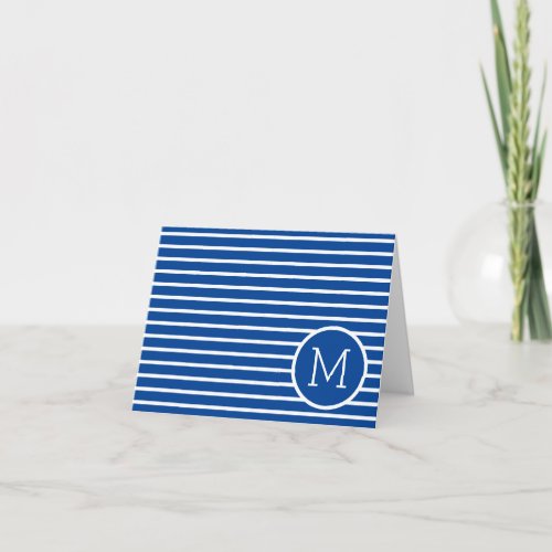 Classic Navy Blue and White Stripes Monogram Note Card