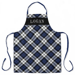 Classic Navy Blue Black Watch Plaid Monogram Apron