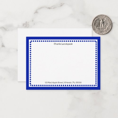 Classic Navy Blue Border  Dots Monogrammed  Note Card