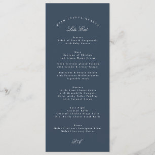 Classic Navy Blue Calligraphy Formal Wedding Menu