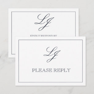 Classic Navy Blue Calligraphy Monogram No Meals RSVP Card