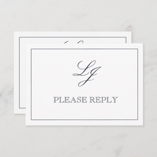 Classic Navy Blue Calligraphy Monogram No Meals RSVP Card