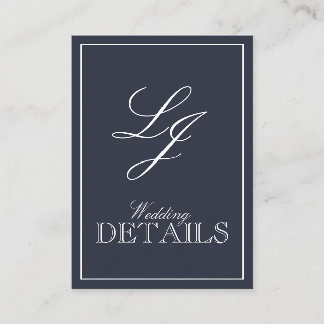 Classic Navy Blue Calligraphy Monogram Wedding Enc Enclosure Card | Zazzle