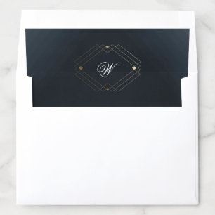 Classic Navy Blue Calligraphy Monogram Wedding Envelope Liner