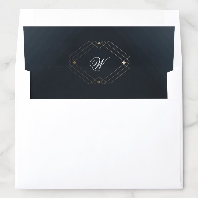 Classic Navy Blue Calligraphy Monogram Wedding Envelope Liner (In Envelope)