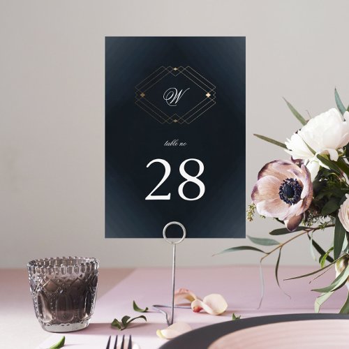 Classic Navy Blue Calligraphy Monogram Wedding Table Number