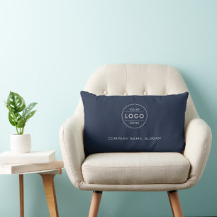 Classic Navy Blue Corporate Business Logo Custom Lumbar Pillow