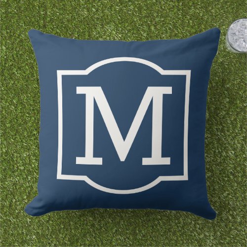 Classic Navy Blue Custom Monogram Letter Outdoor Pillow