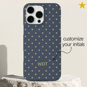 Classic Navy Blue Custom Monogram Polka Dot iPhone 16 Pro Max Case