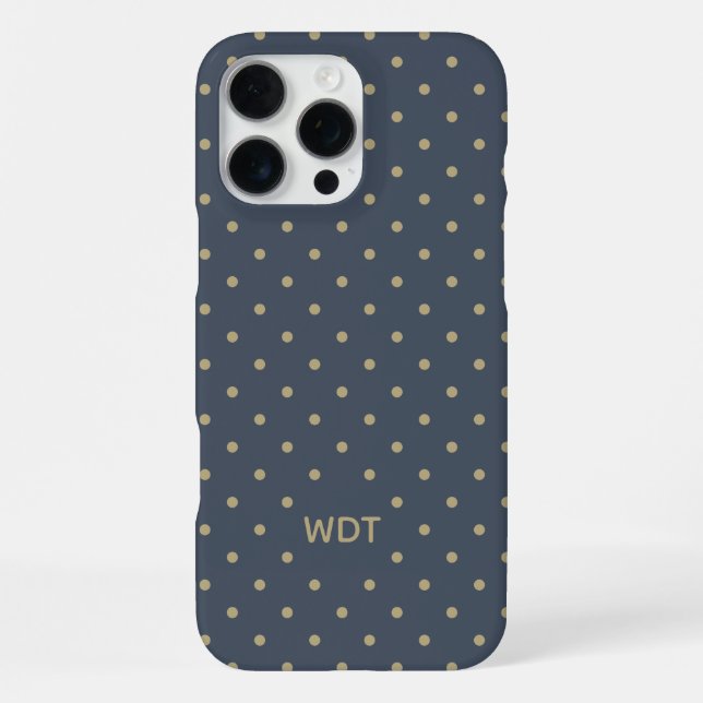 Classic Navy Blue Custom Monogram Polka Dot  Iphone Case (Back)