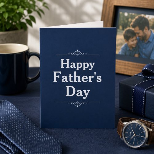 Classic Navy Blue Custom Photo Happy Father's Day  Card