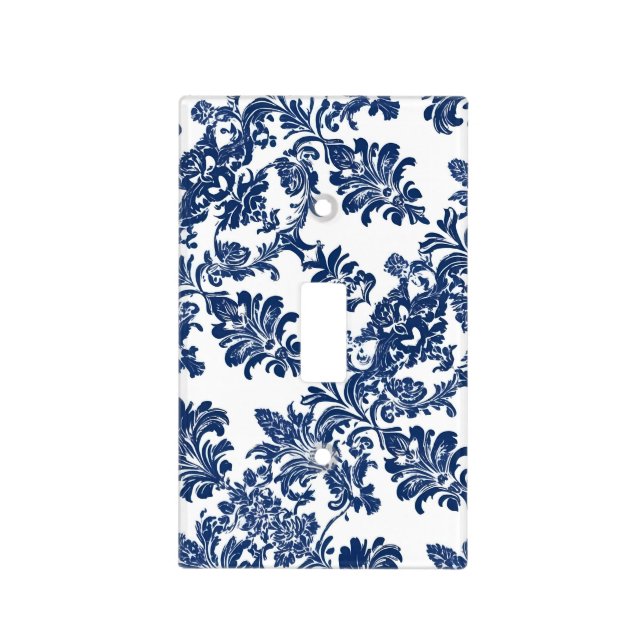 Classic Navy Blue Damask Pattern Light Switch Cover (Front)
