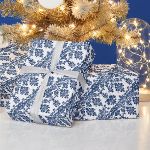 Classic Navy Blue Damask Pattern Wrapping Paper