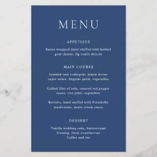 Classic Navy Blue Elegant Budget Wedding Menu Flyer
