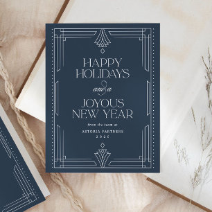 Classic Navy Blue Elegant Corporate Happy Holidays Holiday Postcard