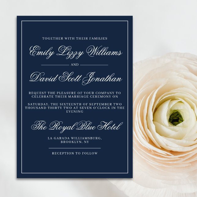 Classic Navy Blue Elegant Script Timeless Invitation (Creator Uploaded)