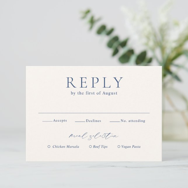 Classic Navy Blue Elegant Wedding RSVP Card (Standing Front)