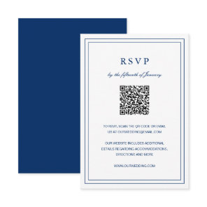Classic Navy Blue Elegant Wedding RSVP Card