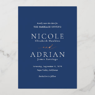 Classic Navy Blue Elegant Wedding Save the Date Foil Invitation