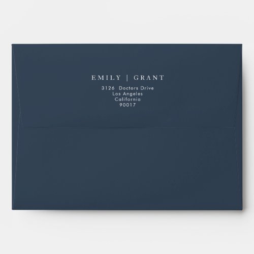 Classic Navy Blue Elegant White Wedding Envelope