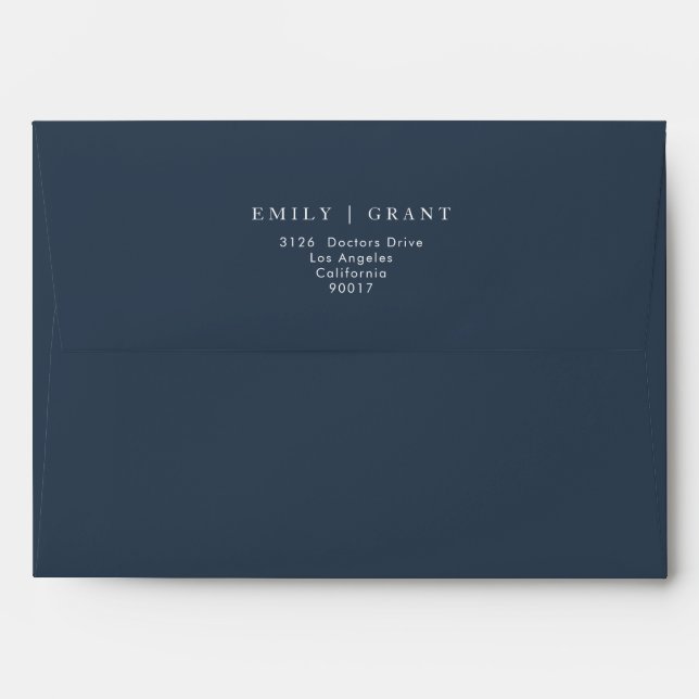 Classic Navy Blue Elegant White Wedding Envelope (Back (Top Flap))