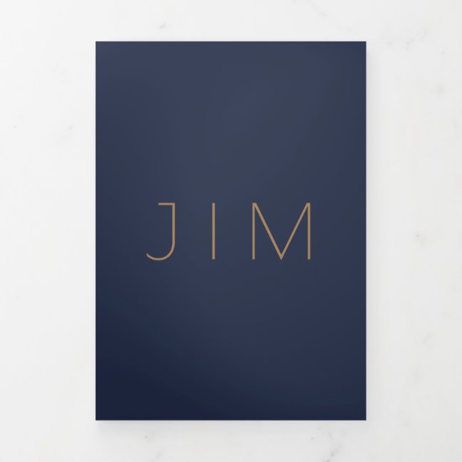 Classic Navy Blue Formal minimal Wedding Tri-Fold Card