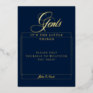 Classic Navy Blue Gents Bathroom Basket Sign Foil Invitation