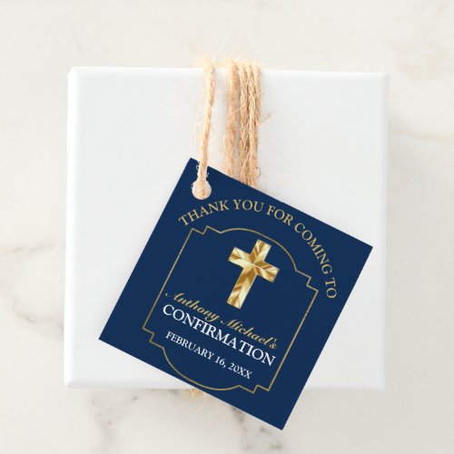 Classic Navy Blue Gold Boys Confirmation Gift Tags