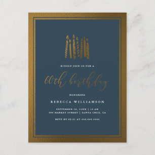 Classic Navy Blue & Gold Candles 60th Birthday Invitation Postcard