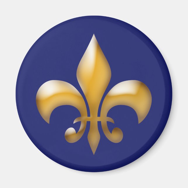 Classic Navy Blue Gold Fleur de Lis Magnet (Front)