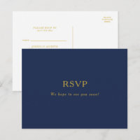 Classic Navy Blue | Gold Menu Choice RSVP Postcard