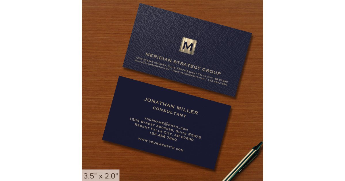 Classic Navy Blue Gold Monogram Business Card | Zazzle