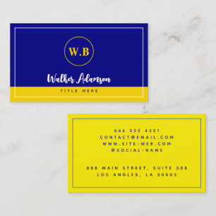 Classic Navy Blue & Gold Monogram Calling Card