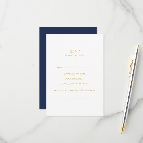 Classic Navy Blue  Gold Song Request RSVP Card