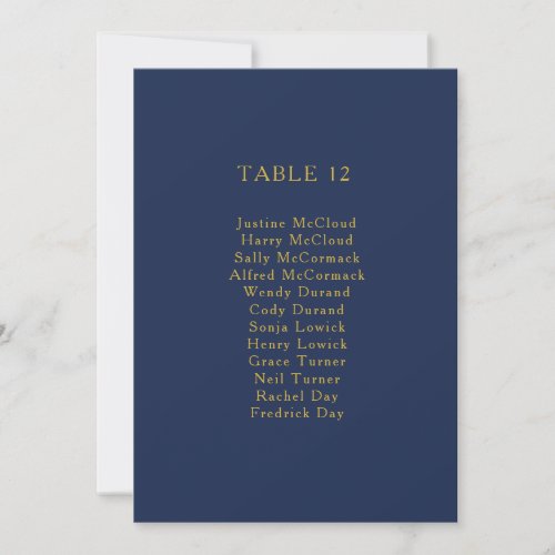 Classic Navy Blue Gold Table Number Seating Chart