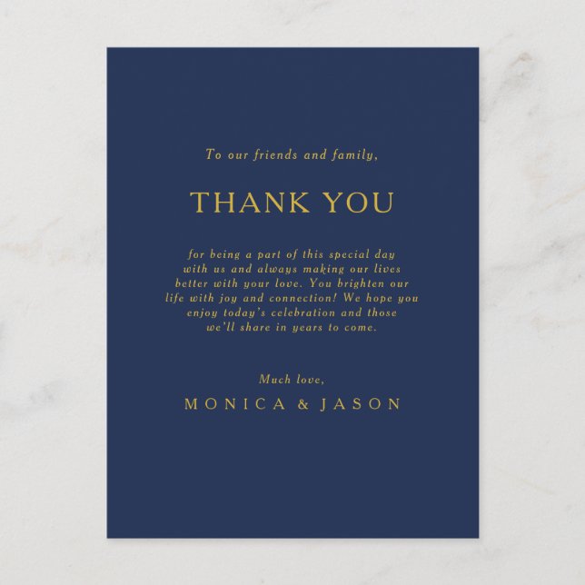 Classic Navy Blue | Gold Thank You Reception Card  (Front)