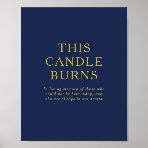 Classic Navy Blue  Gold This Candle Burns Wedding Poster