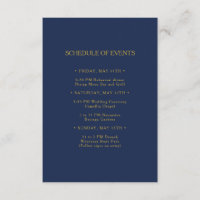 Classic Navy Blue Gold Wedding Schedule of Events