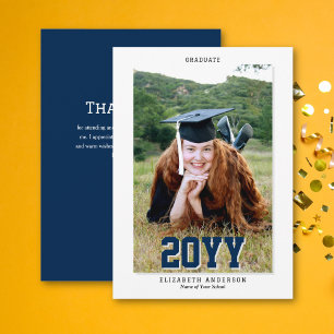 Classic Navy Blue Graduate 2026 Graduation Photo Thank You Card