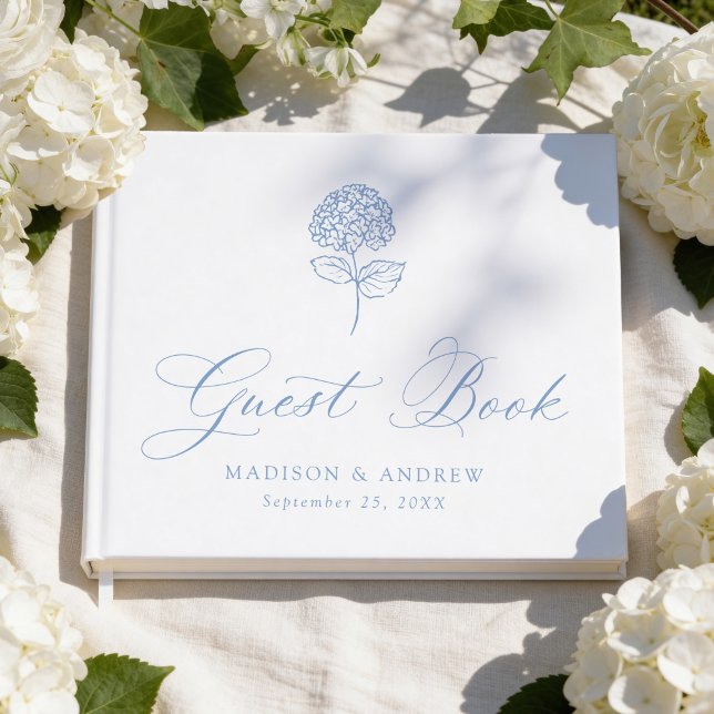 Classic Navy Blue Hydrangea Wedding Guest Book (Creator Uploaded)