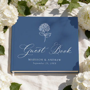 Classic Navy Blue Hydrangea Wedding Guest Book