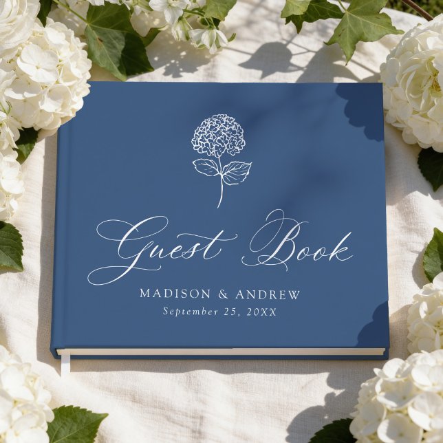 Classic Navy Blue Hydrangea Wedding Guest Book (Creator Uploaded)