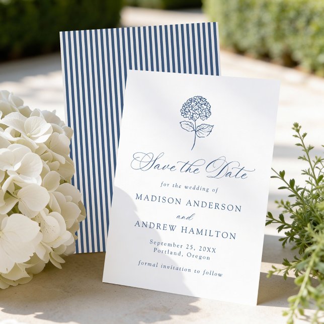 Classic Navy Blue Hydrangea Wedding Save The Date (Creator Uploaded)