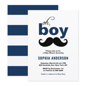 Classic Navy Blue It's a Boy Mustache Baby Shower Invitation
