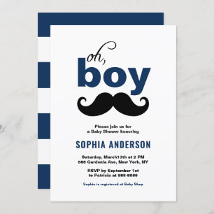 Classic Navy Blue It's a Boy Mustache Baby Shower Invitation